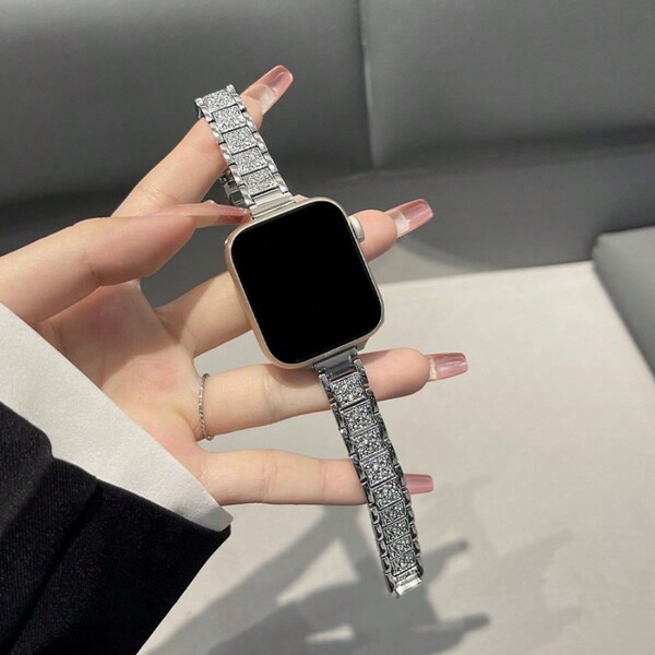 1st Apple Watch-band Dames Deluxe Shiny Crystal Roestvrijstalen band Compatibel met Apple Watch Series 10 Ultra 9 8 Se 7 6 5 4 3 2 1 Stijlvolle metalen band voor band 42mm 40mm 44mm 45mm 46mm 49mm 41mm 38mm, Stijlvolle Apple Watch-band, Smartwatch-band Compatibel met Apple Watch-band, Armband Apple Watch-band, Apple Watch-bandaccessoires, Smartwatch-bandjes