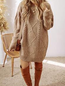 女士春夏新款针织毛衣裙，宽松版型，通勤、度假、休闲百搭 - 卡其色 - 查看 3