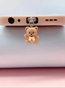 1 Set Mocha Brown Small Bear Design Silicone Anti-Dust Plug Compatible With Apple IPhone/Type-C/USB Interface