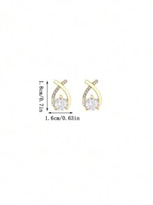 1 paire de boucles d'oreilles de luxe à la mode avec zircone en forme de goutte d'eau et design croisé. Conception haut de gamme exquise, convient