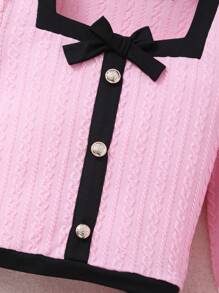 Girls Elegant Square Collar Princess Style Long Sleeve Top And Skirt Set, Spring/Autumn - Pink - View 4