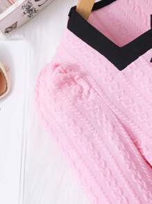 Girls Elegant Square Collar Princess Style Long Sleeve Top And Skirt Set, Spring/Autumn - Pink - View 5