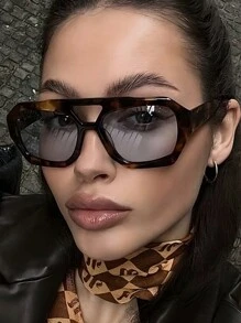 Gafas de moda con doble puente cuadrado vintage, gafas de lente de océano de alta gama retro para fiestas de playa al aire libre, gafas de moda de estilo callejero para mujeres, accesorios de playa para mujeres, para verano, playa, vacaciones, al aire libre y viajes
