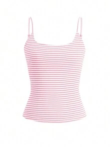 Camiseta sin tirantes de canalé minimalista con rayas para mujer, uso casual diario, sexy