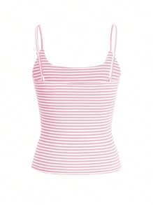 Camiseta sin tirantes de canalé minimalista con rayas para mujer, uso casual diario, sexy