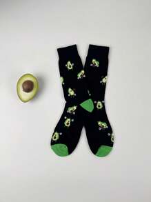 1 par de calcetines con estampado de aguacate de dibujos animados, cómodos y transpirables, calcetines de tubo medio, regalo unisex, otoño - Multicolor - Ver 3