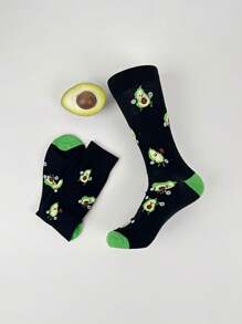 1 par de calcetines con estampado de aguacate de dibujos animados, cómodos y transpirables, calcetines de tubo medio, regalo unisex, otoño - Multicolor - Ver 1