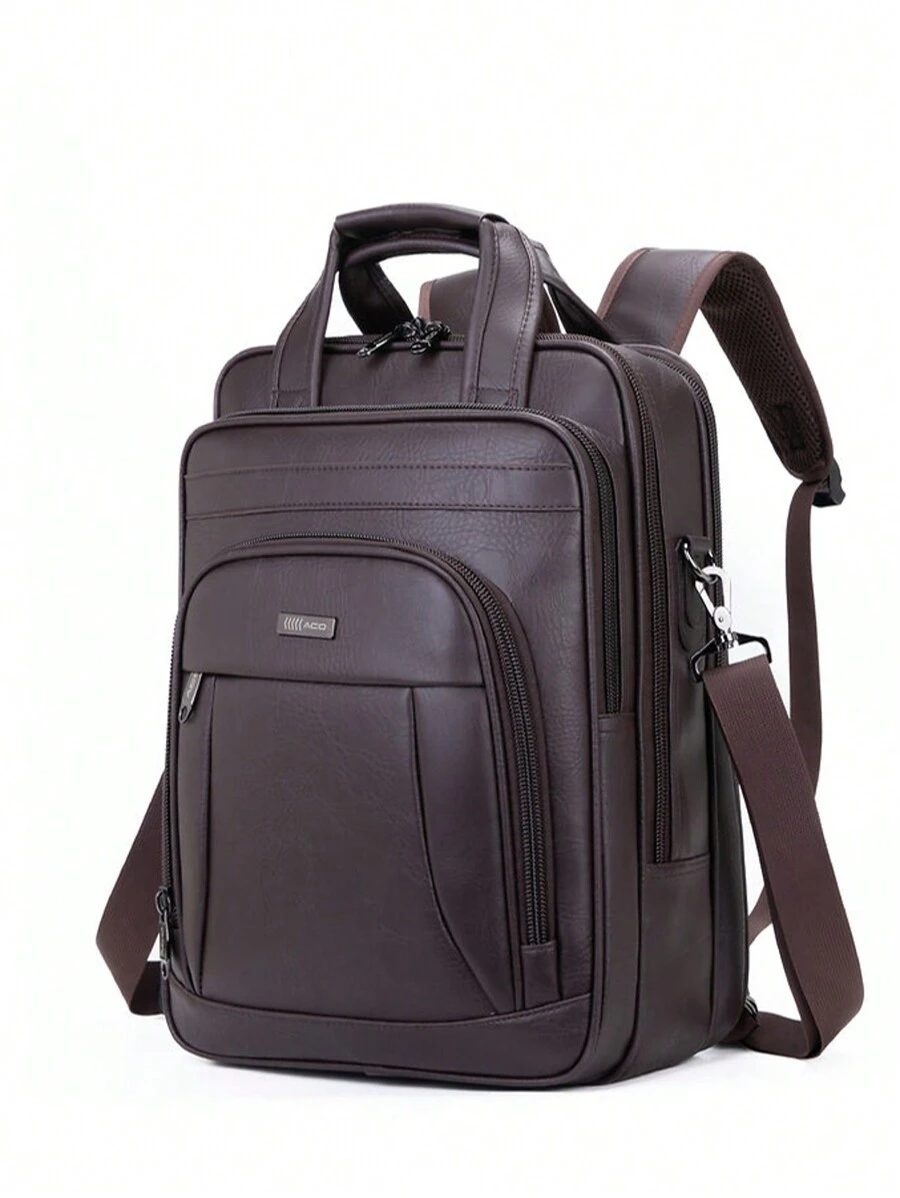 Men's Leather Backpack School Notebook Anti-Theft Zipper On The Back USB Cable ACO Brand A-2015 - Rust Brown - View 1