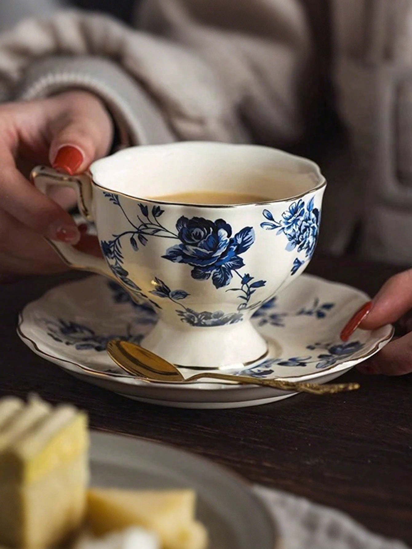 قطعة واحدة مجموعة كوب وصحن كلاسيكي فرنسي للشاي وال...