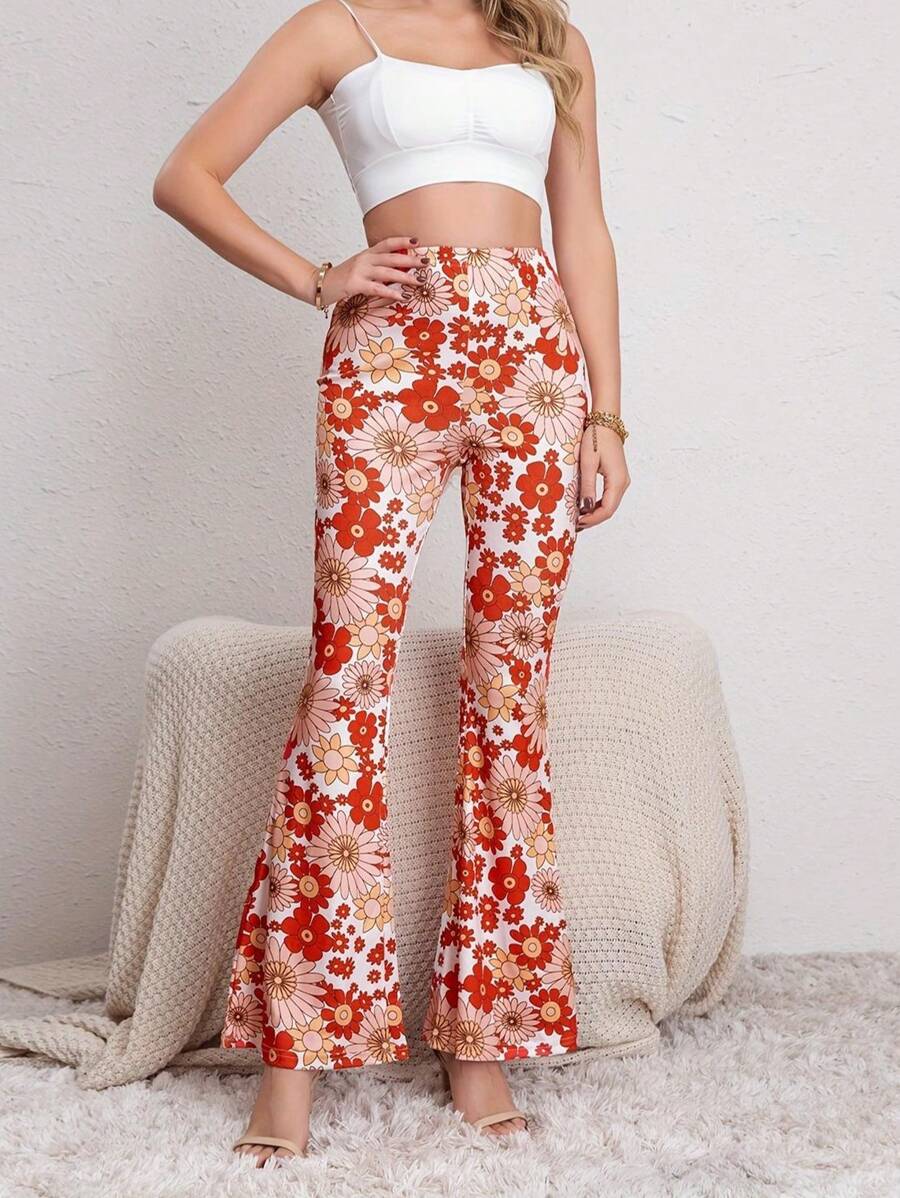 Quần ống loe in hoa, quần Boho Forbidden cho mùa xuân và mùa hè, quần áo nữ - trắng - Xem 1