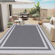 Outdoor Rug,Patio Rug,Reversible Portable Outdoor Plastic Straw Rug,Camping Rugs For Outside RV,Large Waterproof Area Rugs For Patio,Deck,Picnic,Porch,Balcony(9'x 12',White&Gray)