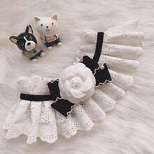 Cat Lace Necklace Accessory, Pet Plush Bow Tie Scarf, Dog Bell Collar, Bib - Black and White - View 5