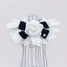 Cat Lace Necklace Accessory, Pet Plush Bow Tie Scarf, Dog Bell Collar, Bib - Black and White - View 4