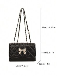 Mini Fashionable Bow Decor Quilted Diagonal Shoulder Bag, Elegant Minimalist Small Chain Shoulder Bag, Fashionable Bow Purse For Women, Street & Japanese Bag For Women