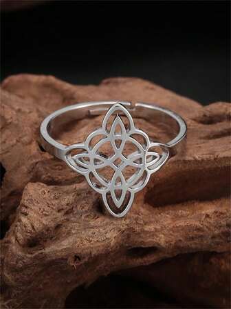 1 pieza Anillo de acero inoxidable con nudo vintage de bruja, accesorio de amuleto de la suerte de moda para hombres y mujeres