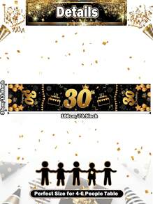 Mantel elegante de cumpleaños de color negro y dorado multicolor, 1 pieza de tela de poliéster antideslizante y rectangular para decoración de fiesta de cumpleaños, adecuado para hombres y mujeres