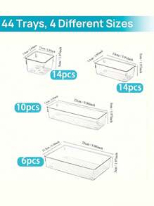 Asnews 25/44pcs Clear Plastic Drawer Organizer Set, 4 Sizes Desk Drawer Divider Organizers, Storage Bins For Makeup, Jewelry, Gadgets For Bedroom, Bathroom, Office - 透明的 - 查看 10