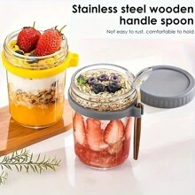 4 paquets de bocaux en verre pour avoine overnight de 12 oz avec couvercles et cuillères, grande capacité et hermétiques pour le lait, les céréales et les fruits
