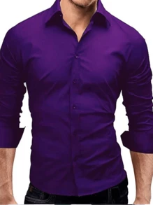 Men's Dress Shirt Long Sleeve Slim Fit Casual Mega Offer - 紫色 - 查看 1