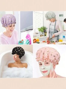 4 Pcs Shower Caps Hat For Women And Girl, Reusable Waterproof Bath Cap Double Waterproof Layers Butterfly - Multicolor - View 5