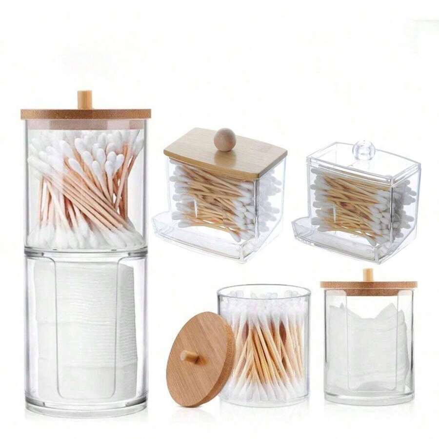 1pc Clear Acrylic Cleaning Swab Storage Jar - Organize And Store Cosmetic Cleaning Pads In A Stylish Way, Valentine's Day Gift, Perfect Bathroom Storage Jar,Home Decor ,Room Decor,Wall Decor