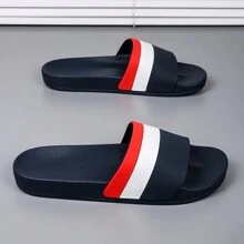 Plus Size Comfort Slide Sandals, Anti-Slip , Fashionable Outdoor & Indoor Strap Thick Sole Flip Flops - Navy Blue - View 3
