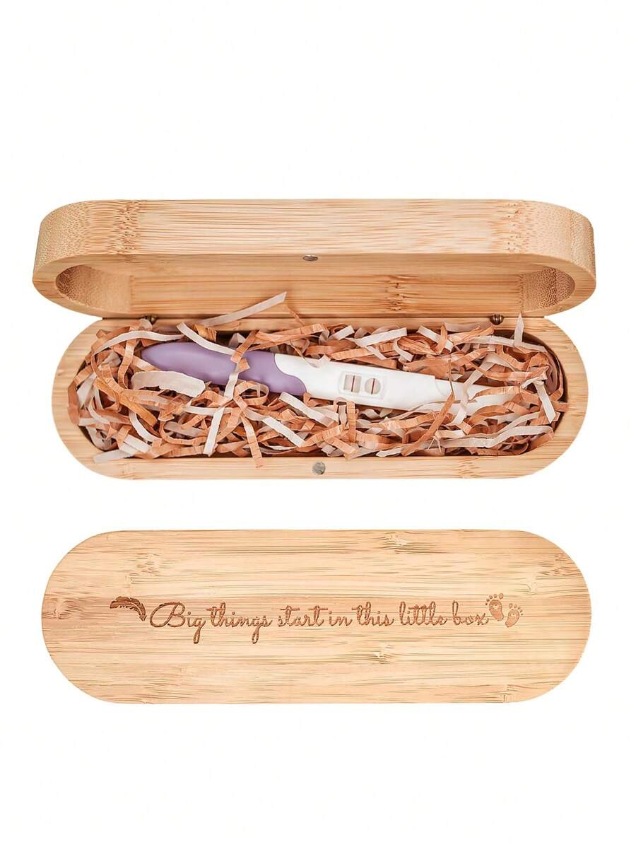 1 pieza Caja de recuerdos de prueba de embarazo de bambú - Regalo perfecto de anuncio sorpresa para el esposo y los abuelos, forrado de ratán, cierre magnético, decoración del hogar (prueba de embarazo no incluida) - Color bambú original. - Ver 1