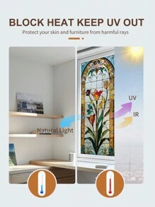 1卷/45CM*100CM 唯美大气花卉几何装饰彩色磨砂窗膜 复古风 DIY家居装饰 无胶静电吸附半透明隔热遮阳防晒窗户贴纸 适用于家居 门玻璃贴膜 静电吸附窗贴 贴纸个性贴纸 - 彩色 - 查看 6