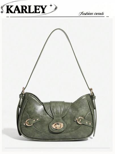 Retro Underarm Bag With Two Shoulder Straps, Fashionable Colorblock Small Square, Suitable For Office Workers, White-Collar Workers, Commuting And Outings, Niche Design, Steampunk, Gothic, Y2K Shoulder Bag For Women, Cool Girls Street Wear, Perfect For Music Festival, Rock Style Bag For Women