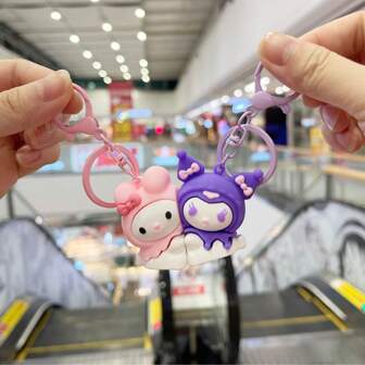 Sanrio Magnetic Keychains - My Melody And Kuromi, Pochac And Popopulin - Cute Animal Themed Silicone Pendants For Couples, Suitable For Keys, Bags And Backpacks - Perfect Gifts For Couples And Girlfriends, Small Gifts For Valentine's Day, Chinese New Year, Easter And Other Festivals