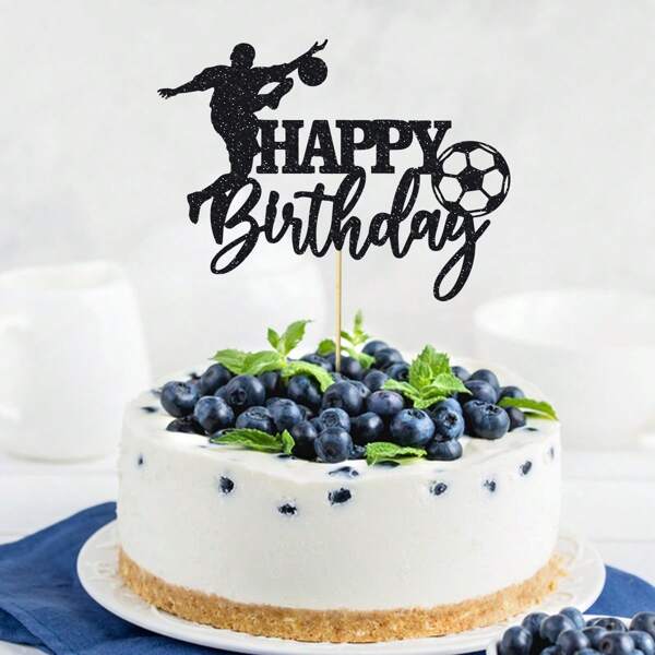 1 pezzo Cake Topper tema calcio, decorazione per torta di compleanno con segno "Buon Compleanno" e giocatore di calcio, adatto per feste di compleanno a tema sportivo per uomo