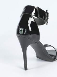 Ronde neus enkelband zwarte hoge hak sandalen voor dames