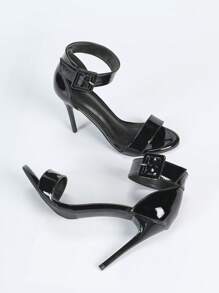 Ronde neus enkelband zwarte hoge hak sandalen voor dames