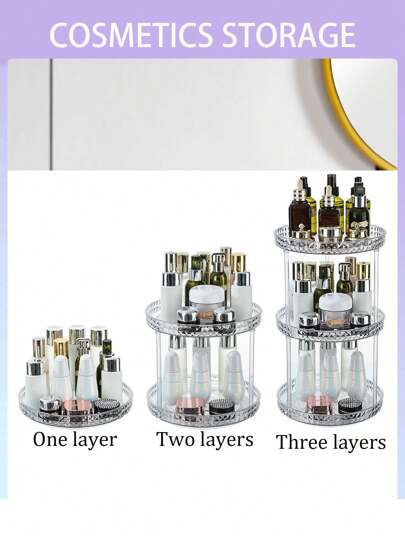 3/2/1 Tier Diamond Texture Cosmetic Storage Box, 360° Rotating Makeup Organizer & Display Rack For Vanity, Jewelry, Skincare, Lipstick, Perfume, Suitable For Home, Bedroom, Bathroom