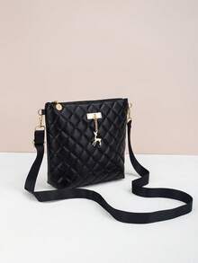 轻巧，商务休闲简约设计菱形图案斜挎包，容量大，适合办公室，涤纶衬里，适合日常通勤，耐用