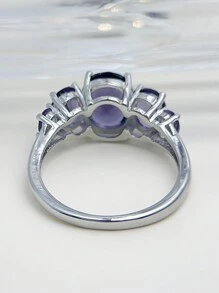 1pc S925 Silver Mysterious Purple Gemstone Ring, Inlaid With 5 Oval Zirconia Stones, Suitable For Women To Wear At Banquets And Parties, Anniversary Gift For Wife - Purple - View 4