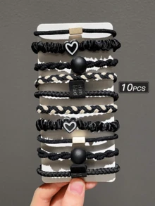 10 件装女士发饰发带头饰 - 黑色 - 查看 6