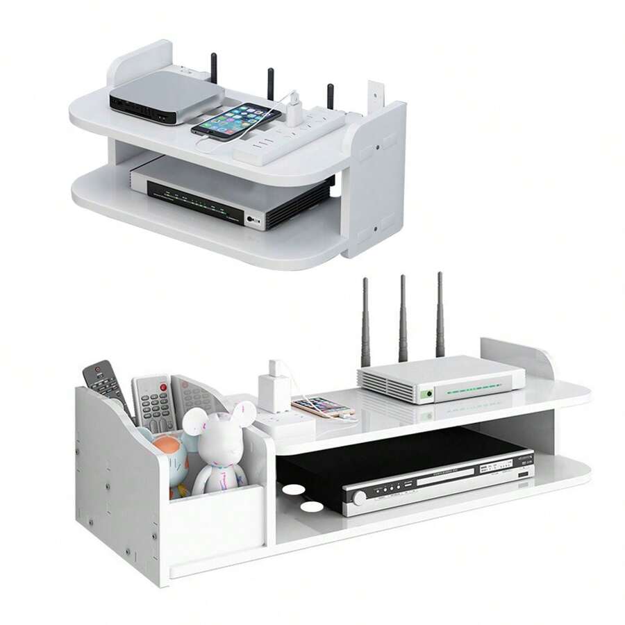 Multi-Function Router Storage Box, Wifi Router Mobile Phone Rack, Wall-Mounted Non-Porous TV Air Conditioning Remote Control Storage Box - Multicolor - View 1