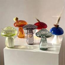 Glass Mushroom Vase Style Indoor Home Decor Plant Flower Ornament Room Desktop Decoration - Màu Đỏ Sâu - Xem 6