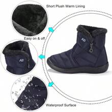 Womens And ManWaterproof Fur Lined Snow Ankle Boots Ladies Winter Warm Flat  Shoes Warm Walking Boots Side Zipper Lightweight Outdoor - Blue - View 4