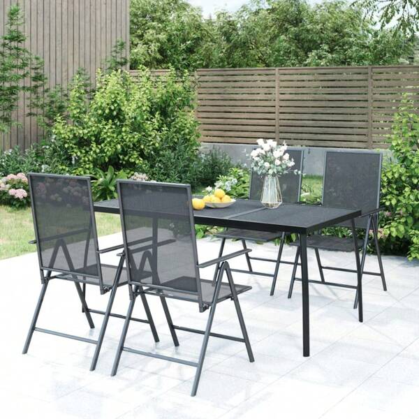 Table de jardin en acier anthracite élégante avec design de treillis 165 cm x 80 cm x 72 cm, idéale pour les espaces extérieurs