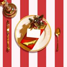 2 件红白条纹塑料桌布，嘉年华马戏团条纹防水矩形桌布，适用于节日派对、野餐装饰，54 英寸 X 107 英寸 - 紅白條紋 - 查看 6