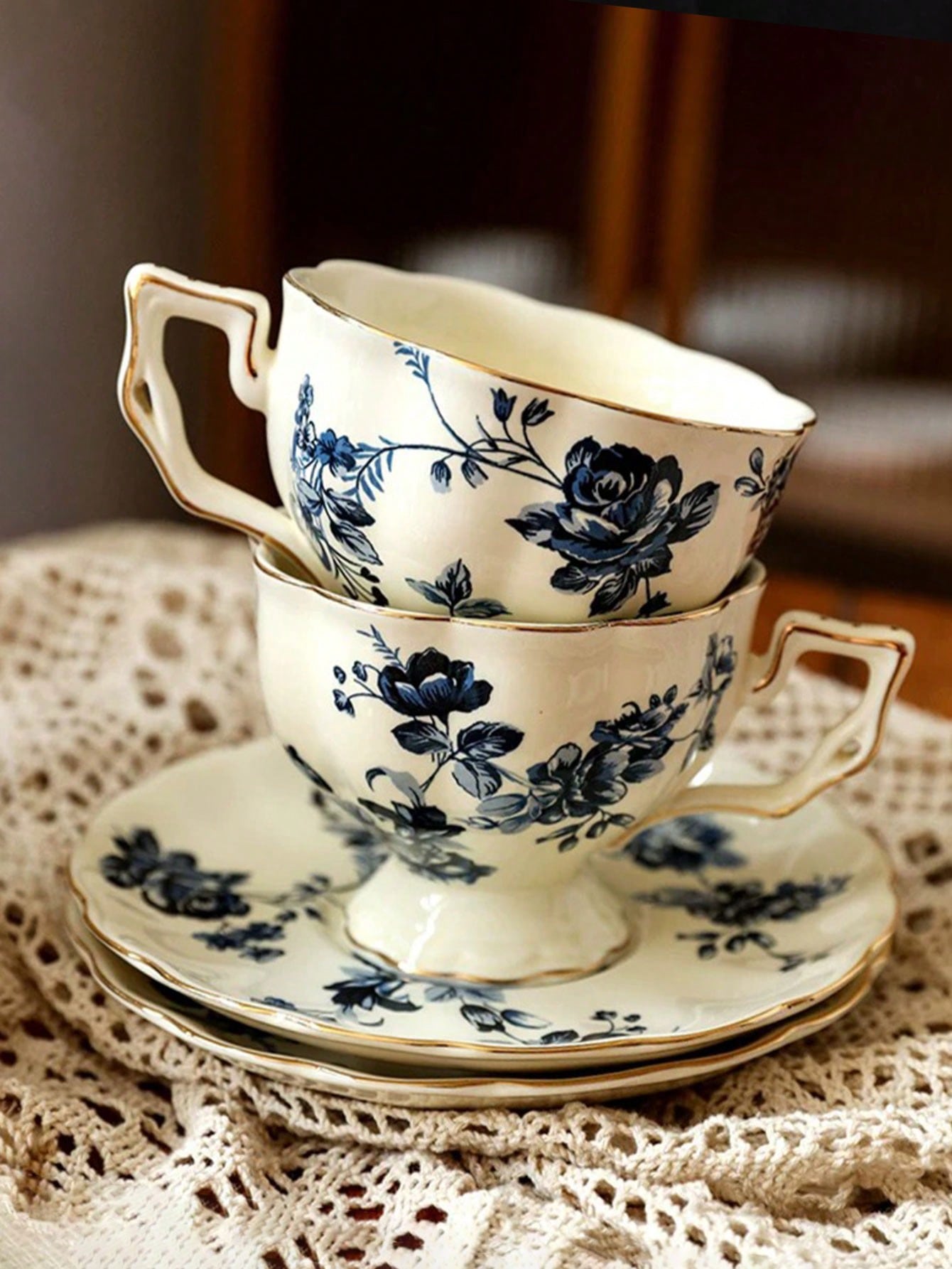 قطعة واحدة مجموعة كوب وصحن كلاسيكي فرنسي للشاي وال...