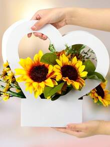 2Pcs Heart Shaped Flower Gift Boxes,Bouquet Bags With Handle Folding Basket For Valentine's Day Floral Arrangement Wedding Mother's Day Valentine Day