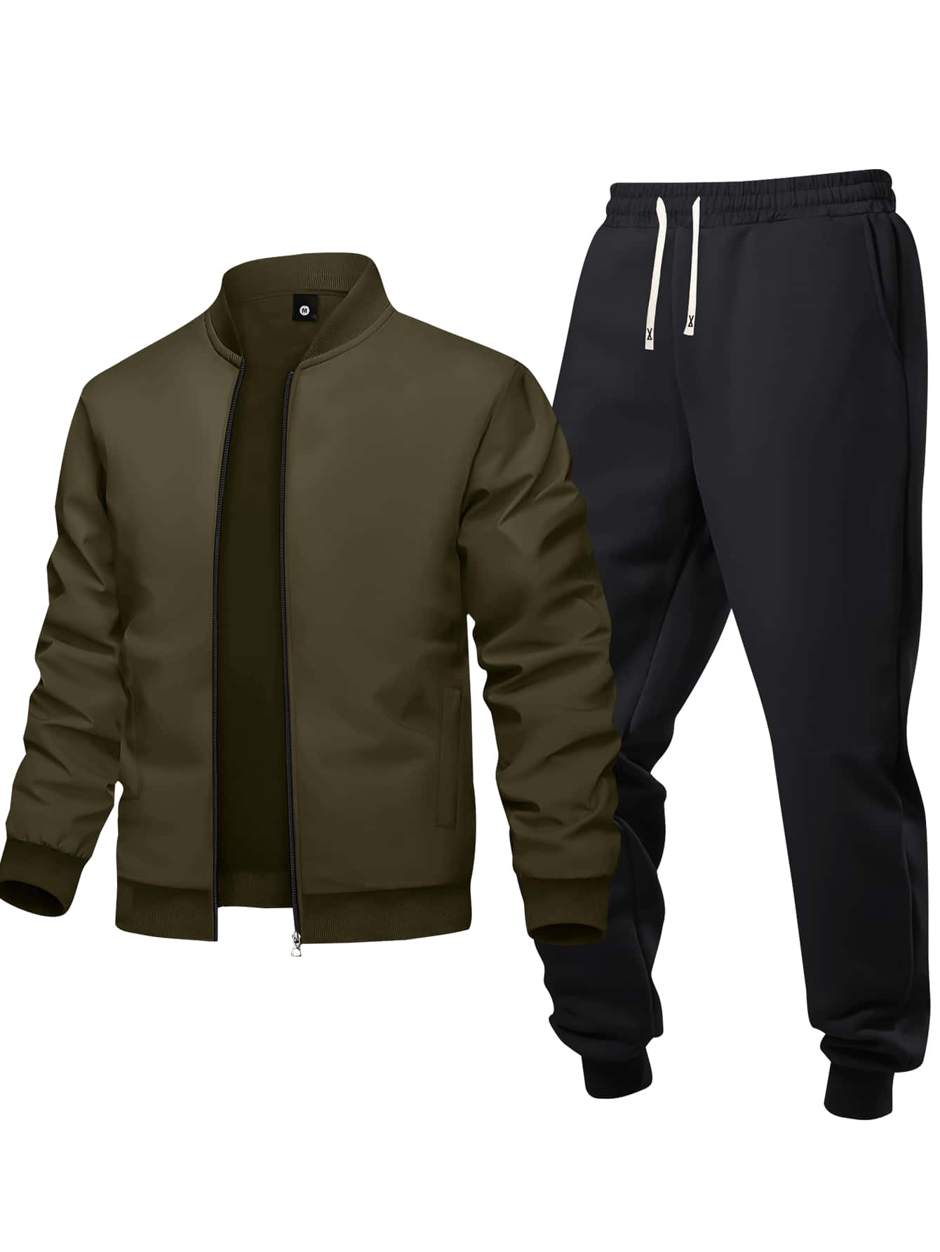 Bộ đồ thể thao nam 2 món, áo khoác và quần nhẹ, trang phục cổ điển màu trơn mùa xuân/thu đa năng, phong cách tối giản, phù hợp cho hoạt động ngoài trời, mặc hàng ngày, chạy bộ - Nhiều màu - Xem 1