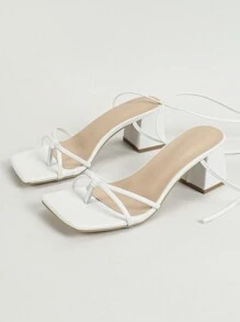 Women's White Square Toe Criss-Cross Strappy Stiletto Heel Sandals, Casual Daily Wear, Elegant Party, Fashion Minimalist Versatile - trắng - Xem 7