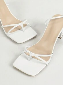 Women's White Square Toe Criss-Cross Strappy Stiletto Heel Sandals, Casual Daily Wear, Elegant Party, Fashion Minimalist Versatile - trắng - Xem 6