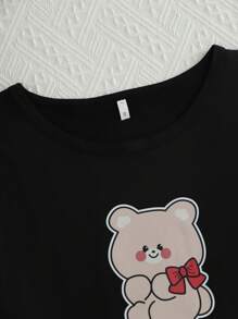 3pcs/Set Cute Cartoon Bear Print Pajama Set - Soft Short Sleeve Crew Neck Top, Elastic Shorts & Pants, Cozy Women's Sleepwear & Loungewear For Relaxation