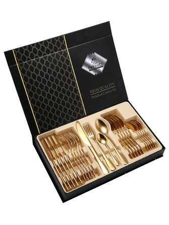 24 件不锈钢餐具套装，简约餐具套装，适用于厨房、酒店、厨房、圣诞礼物