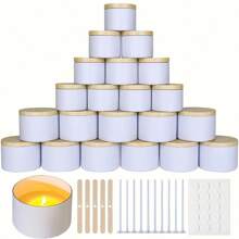 42 Peças/6 Conjuntos Latas de Vela Brancas, Frascos de Vela Pretos Foscos de 4 Onças com Tampas de Grão de Madeira para Fabricação de Velas, Suportes de Pavio, Autocolantes de Pavio para Fabricação de Velas, Artesanato DIY, Armazenamento de Pequenos Itens